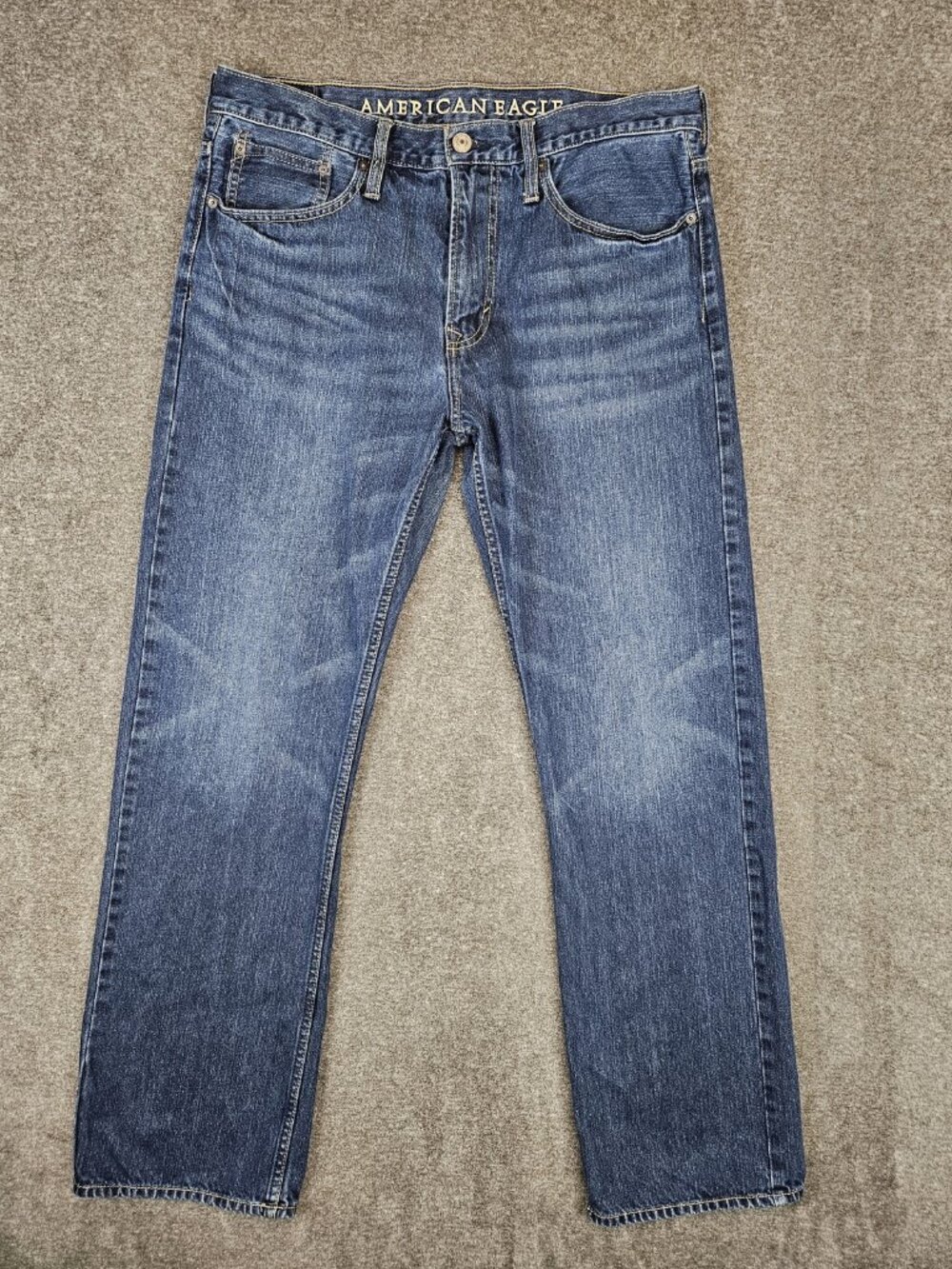 Y2K American Eagle Relaxed Straight Jeans Mens 34x32 (36x31) Medium Blue Denim